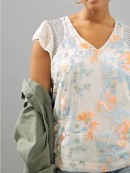 Anthropologie Tops - Tiny by Anthropologie Freida Floral Embroidered Top Boho Cottagecore